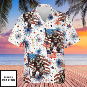 4th Of July Firework Bigfoot Hawaiian Shirt 1