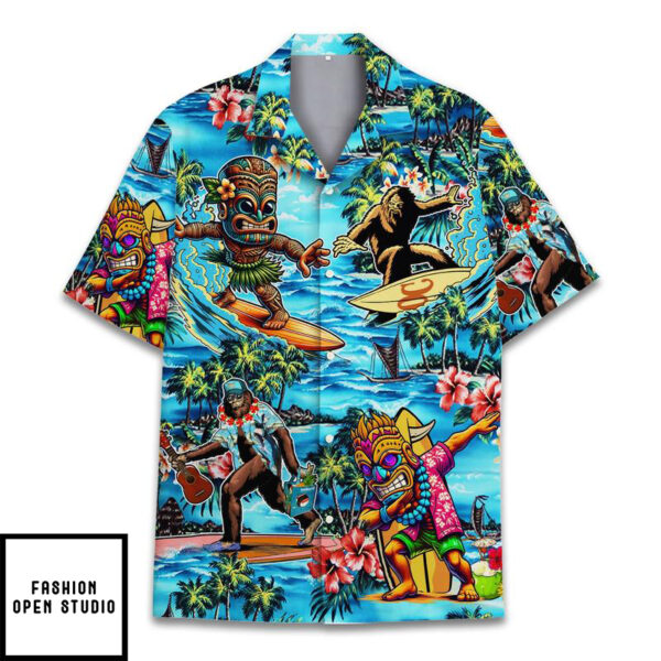 Bigfoot Tiki Surfing Hawaiian Shirt