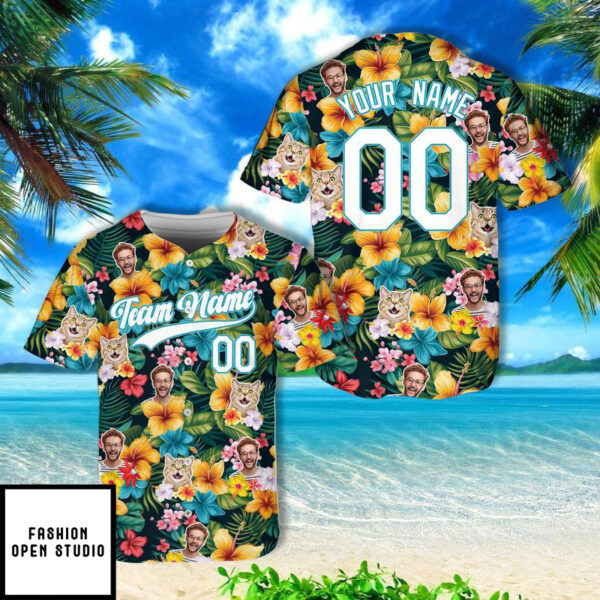 Custom Hawaiian Shirt Baseball Jersey With Human And Pet Face Team Name Number