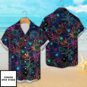 DnD Hawaiian Shirt Plants And Polyhedral Dice Shirt 1