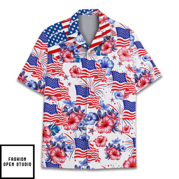 Flower American Flag Hawaiian Shirt