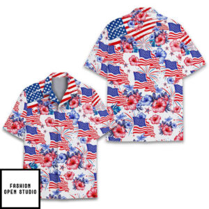 Flower American Flag Hawaiian Shirt 2