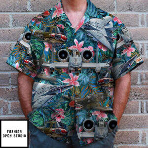 Military Aircraft And Floral Pattern Hawaiian Shirt