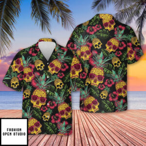 Pineapple Skull Black Hawaiian Shirt 1