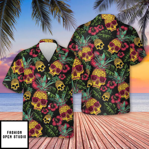 Pineapple Skull Black Hawaiian Shirt