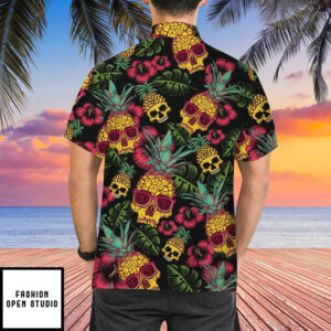 Pineapple Skull Black Hawaiian Shirt 3