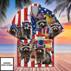 Raccoon 4th of July Hawaiian Shirt 1